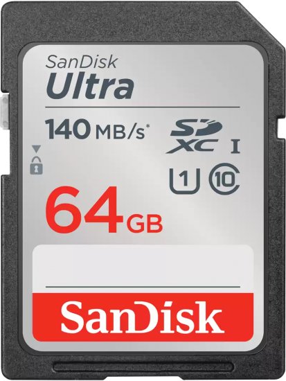 כרטיס זיכרון Sandisk ultra SD 64gb 140mb/s