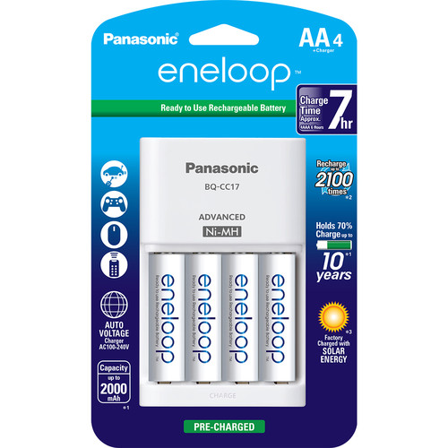 4 סוללות AA ומטען רגיל Panasonic Eneloop 2000mAh